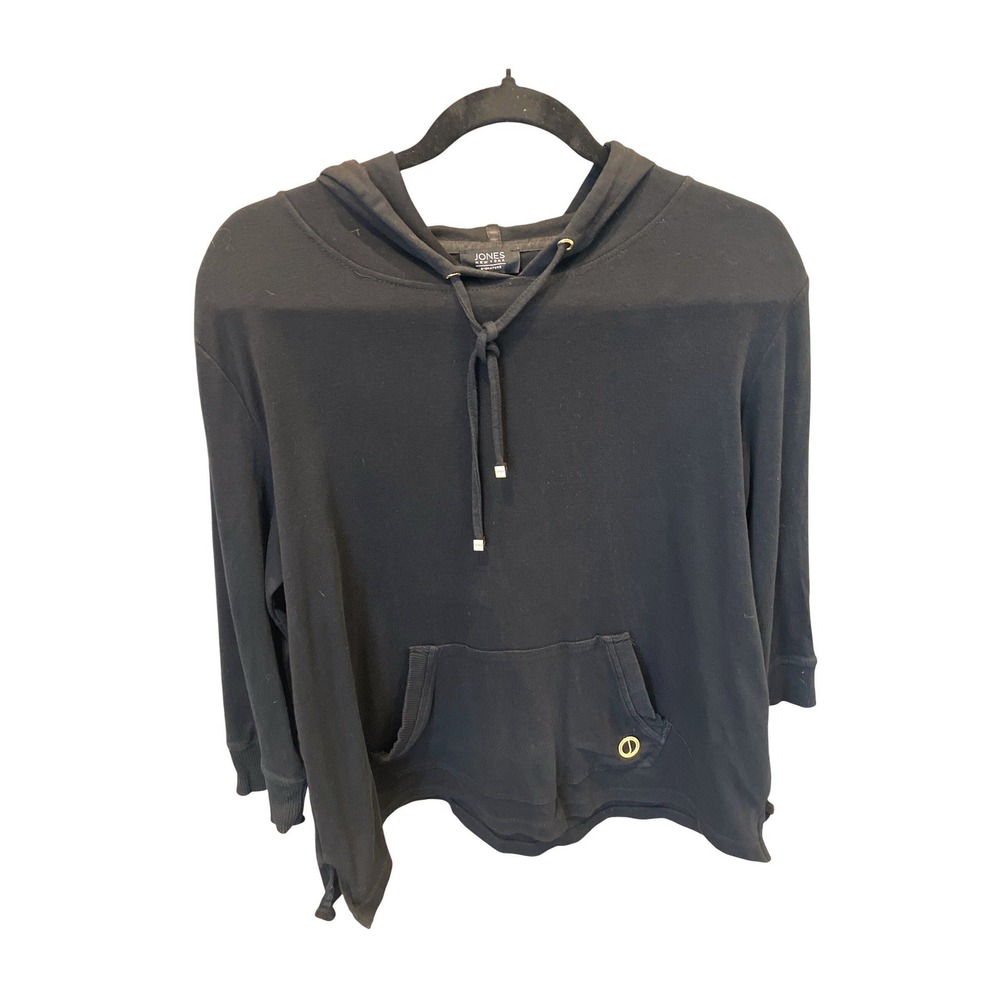 Jones New York Women Hoodie L Black Cotton Kangaroo Pocket JRMF8KT083